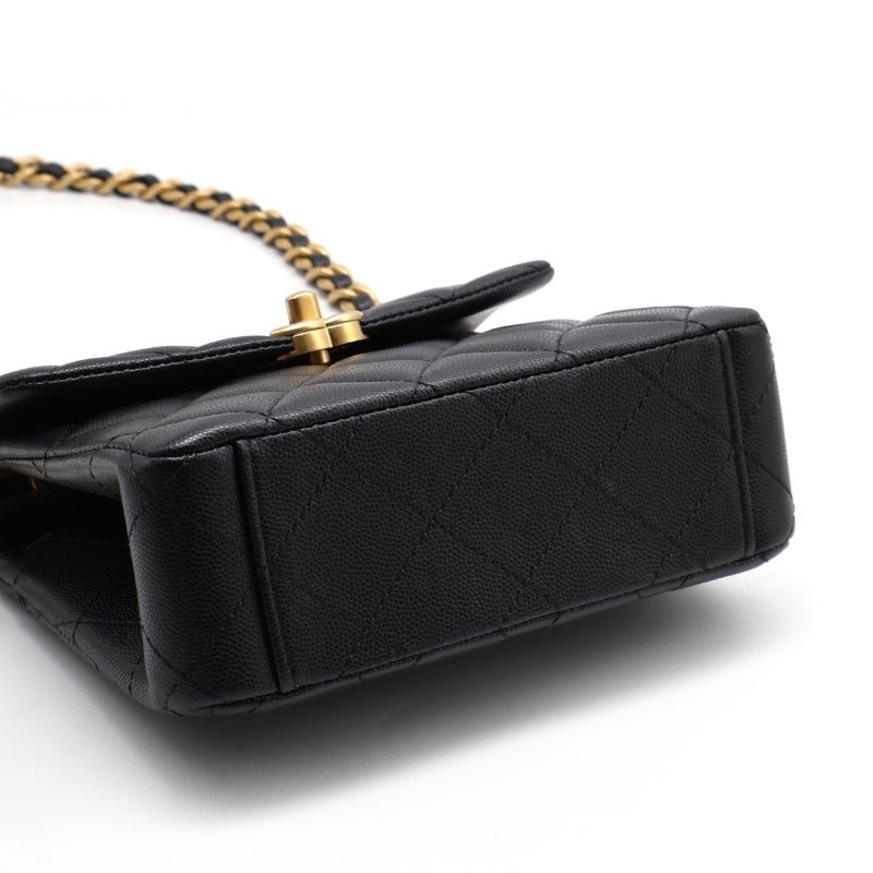 CHANEL 24S皮穿鍊手柄豆腐包 - 黑金-4