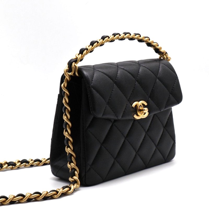CHANEL 24S皮穿鍊手柄豆腐包 - 黑金-6