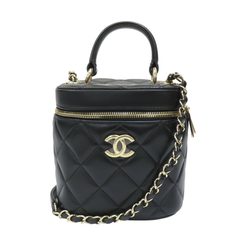 黑色 羊皮 菱格紋 Trendy cosmetic case 鍊帶 化妝包 肩背包【CHANEL 香奈兒】-0
