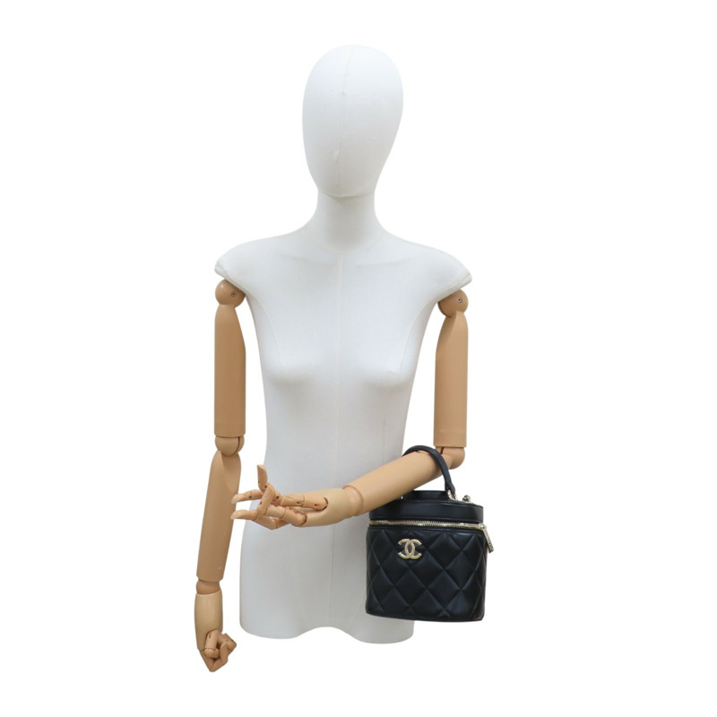 黑色 羊皮 菱格紋 Trendy cosmetic case 鍊帶 化妝包 肩背包【CHANEL 香奈兒】-12