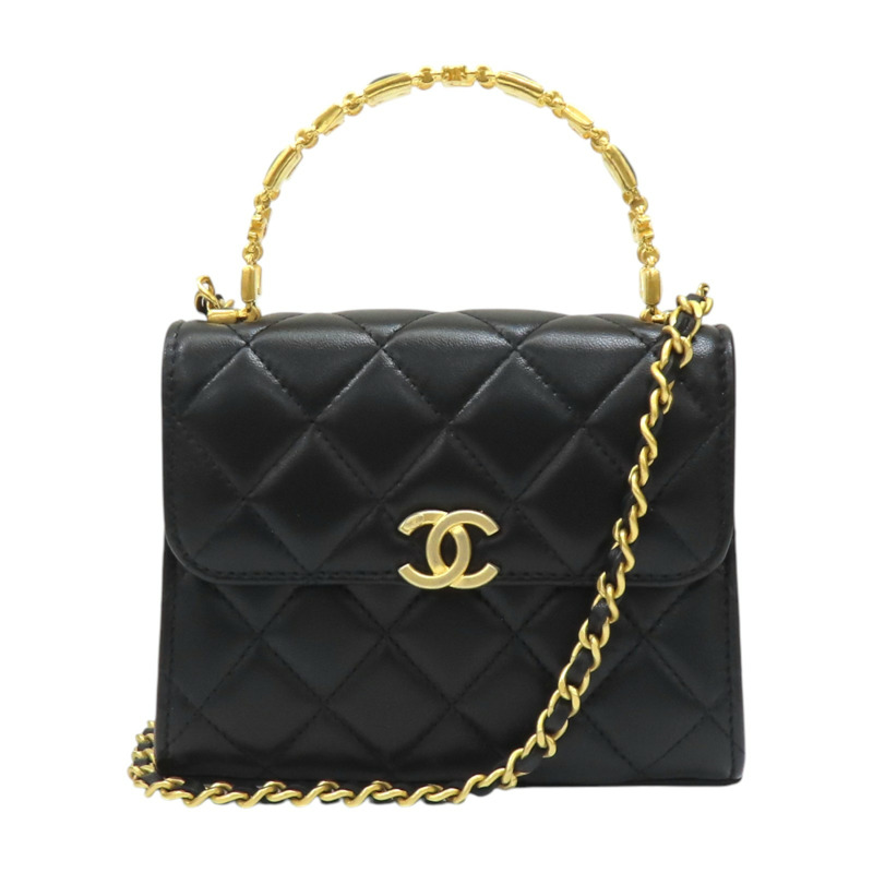黑色 羊皮 菱格紋 enamel handle crossbody bag 肩背包【CHANEL 香奈兒】-0