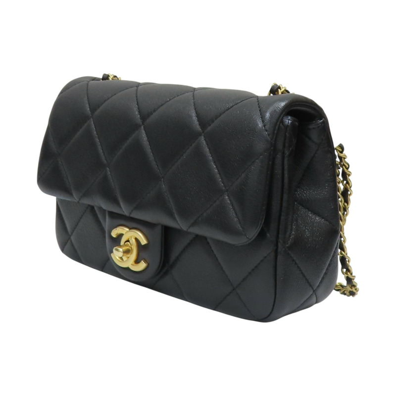 黑色 羊皮 菱格紋 珍珠調節 鍊帶 肩背包【CHANEL 香奈兒】 AS4861-2