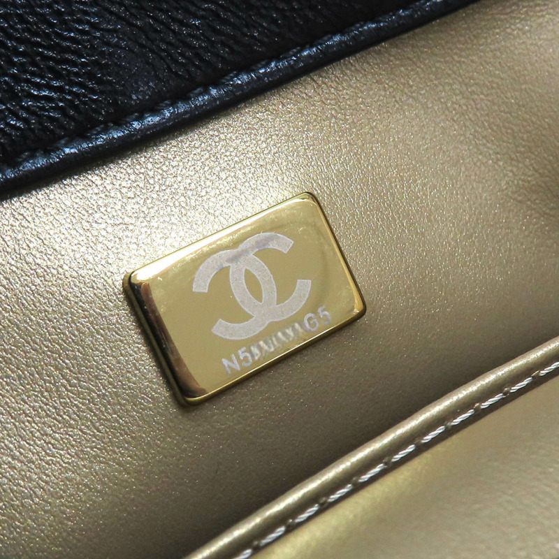 黑色 羊皮 菱格紋 珍珠調節 鍊帶 肩背包【CHANEL 香奈兒】 AS4861-7