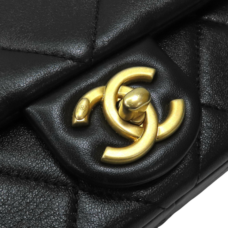 黑色 羊皮 菱格紋 珍珠調節 鍊帶 肩背包【CHANEL 香奈兒】 AS4861-8