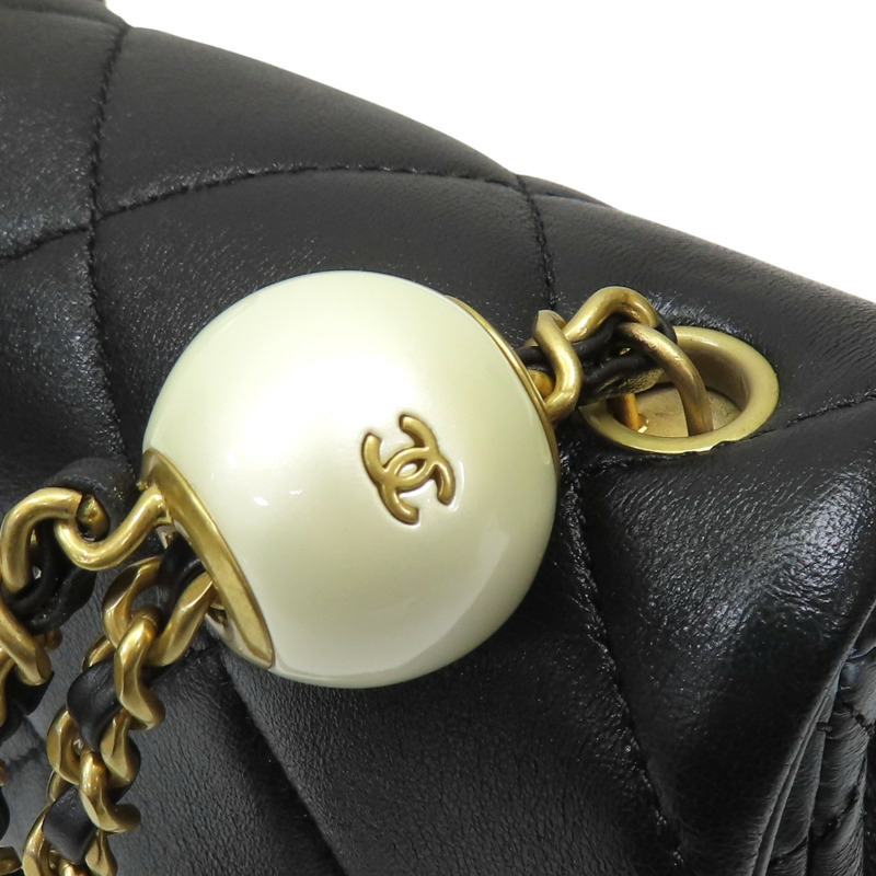 黑色 羊皮 菱格紋 珍珠調節 鍊帶 肩背包【CHANEL 香奈兒】 AS4861-16
