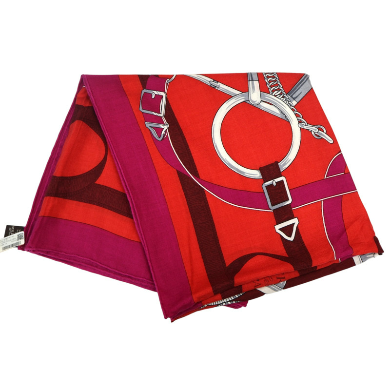 紅色 喀什米爾 真絲 方巾【HERMES 愛馬仕】-0