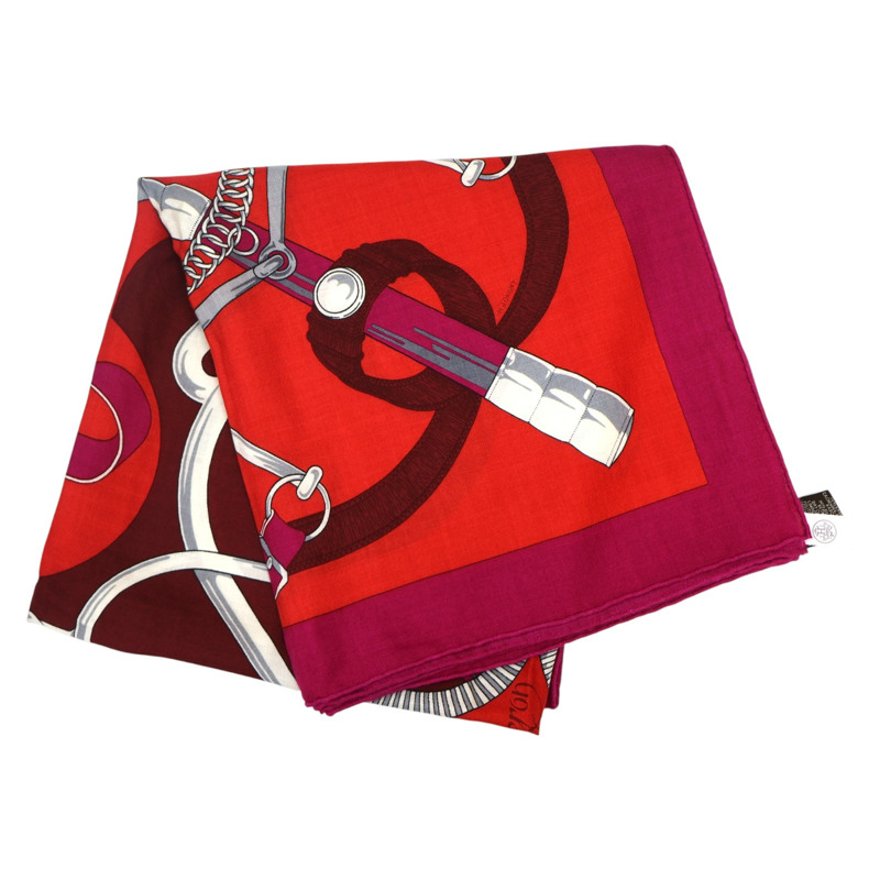 紅色 喀什米爾 真絲 方巾【HERMES 愛馬仕】-1