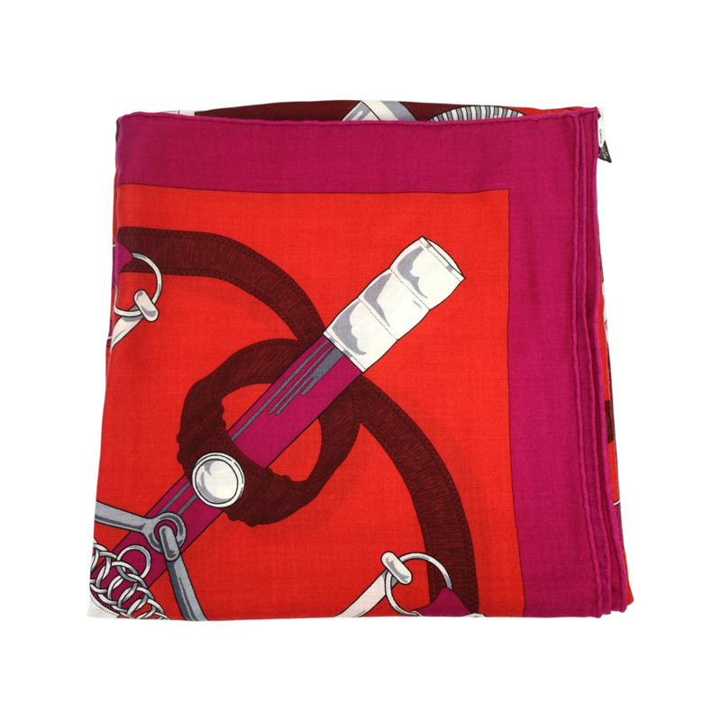 紅色 喀什米爾 真絲 方巾【HERMES 愛馬仕】-2