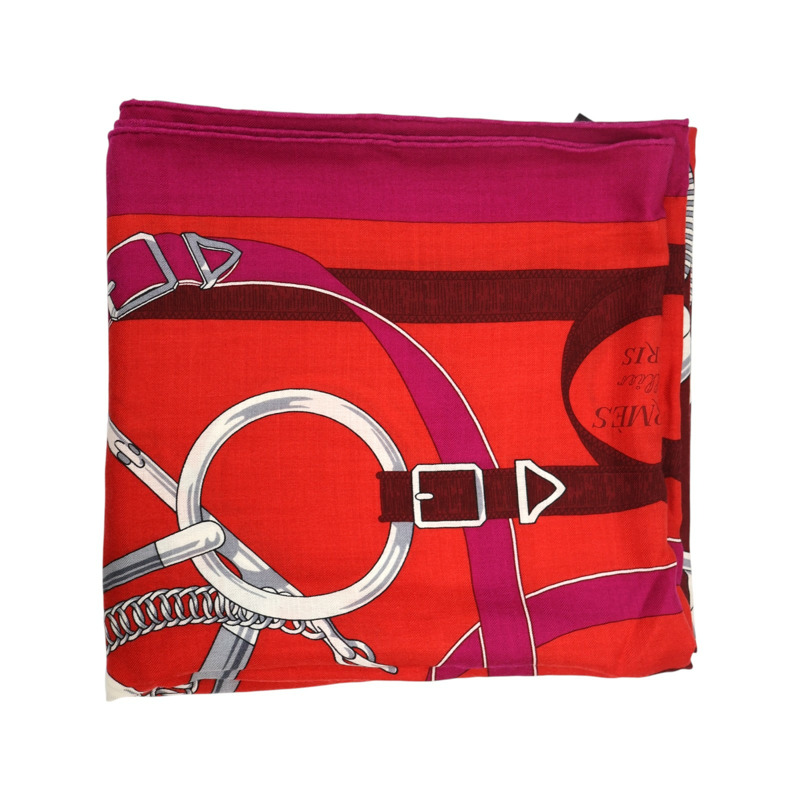 紅色 喀什米爾 真絲 方巾【HERMES 愛馬仕】-3