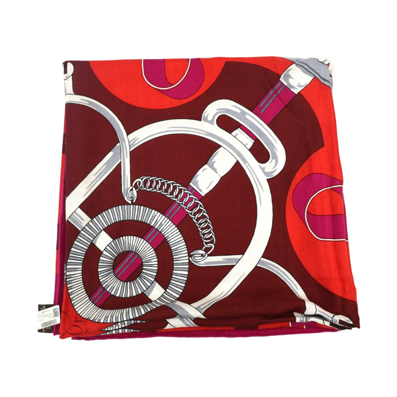 紅色 喀什米爾 真絲 方巾【HERMES 愛馬仕】-4