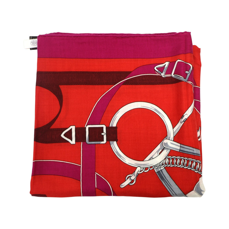 紅色 喀什米爾 真絲 方巾【HERMES 愛馬仕】-5