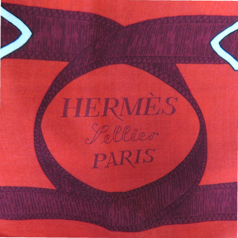 紅色 喀什米爾 真絲 方巾【HERMES 愛馬仕】-6