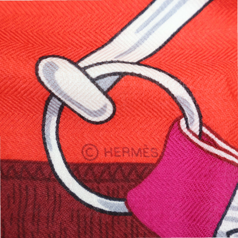 紅色 喀什米爾 真絲 方巾【HERMES 愛馬仕】-7