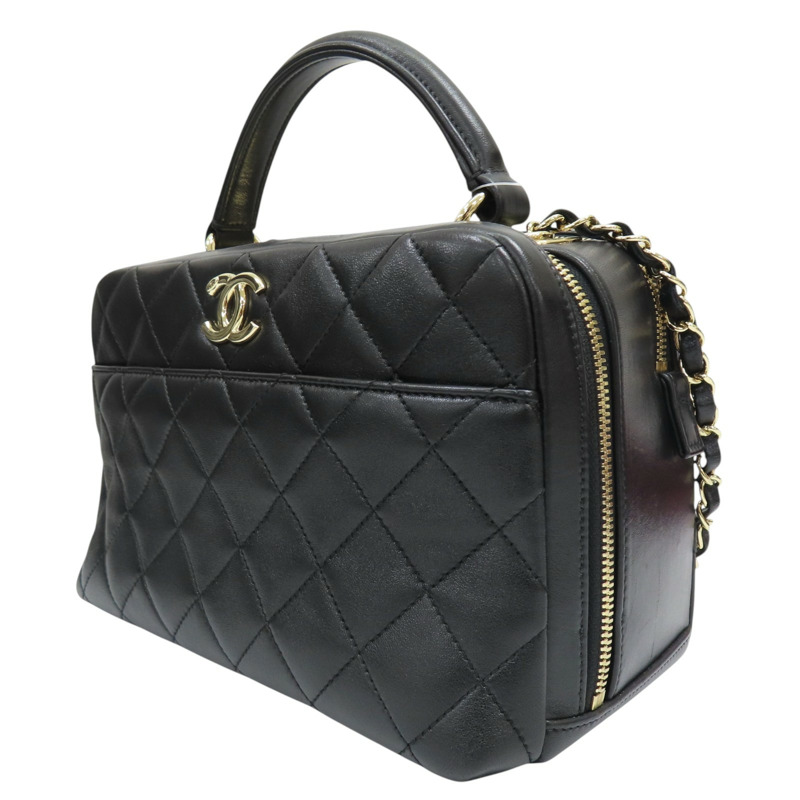 黑色 牛皮 鍊帶 肩背包 金釦【CHANEL 香奈兒】-2