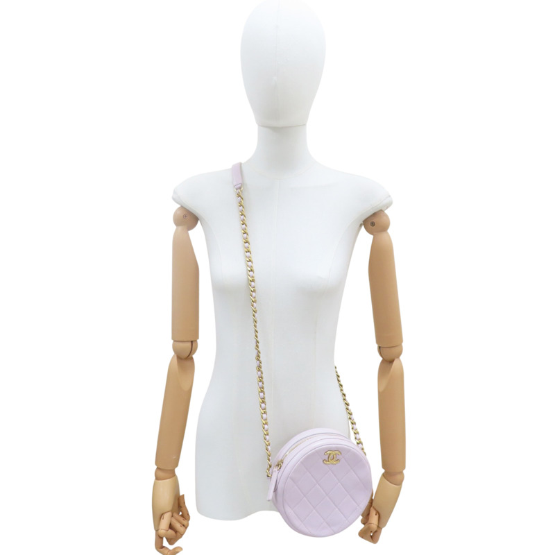 粉色 牛皮 圓餅 鍊帶 肩背包【CHANEL 香奈兒】 AS1898-8