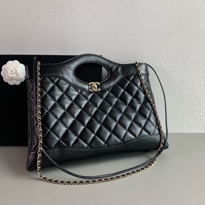 香奈兒 24B 31bag橫版中號 黑金油蠟皮  晶片款-1