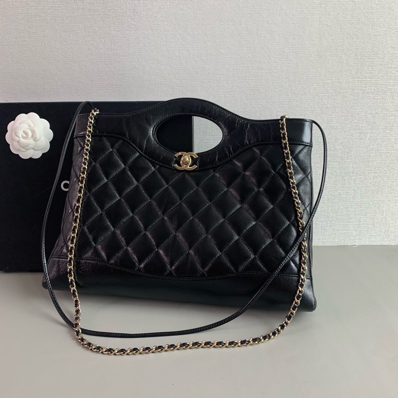 香奈兒 24B 31bag橫版中號 黑金油蠟皮  晶片款-2