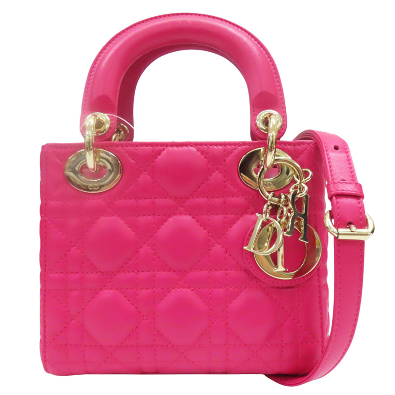 桃紅色 羊皮 Mini Lady Dior 兩用包【Dior 迪奧】-0
