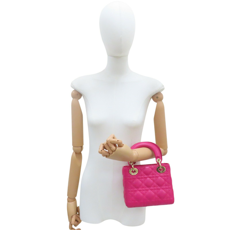 桃紅色 羊皮 Mini Lady Dior 兩用包【Dior 迪奧】-9