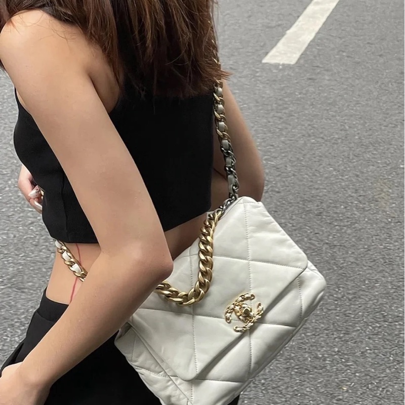 香奈兒 23s白金羊皮19Bag 中號 仙氣十足 最美19❤️-0