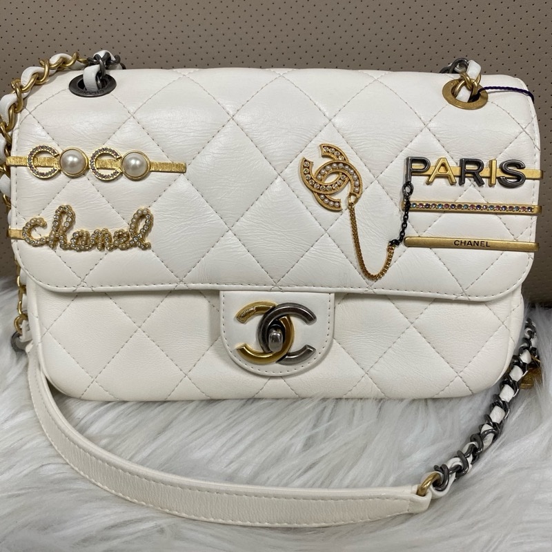 香奈兒Chanel 限定款奶白色徽章cf小號 芯片款-13