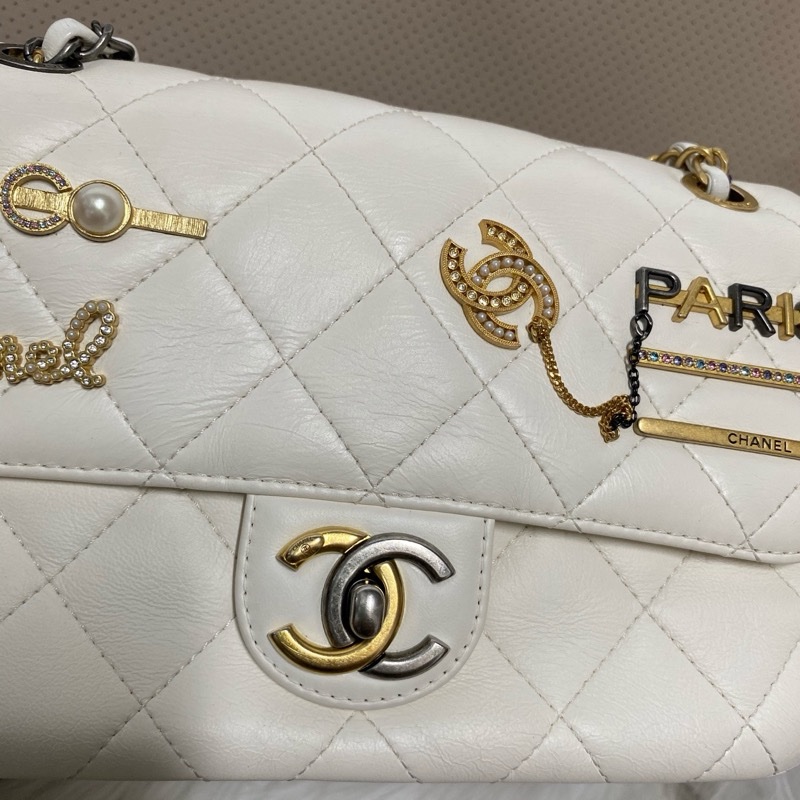 香奈兒Chanel 限定款奶白色徽章cf小號 芯片款-14