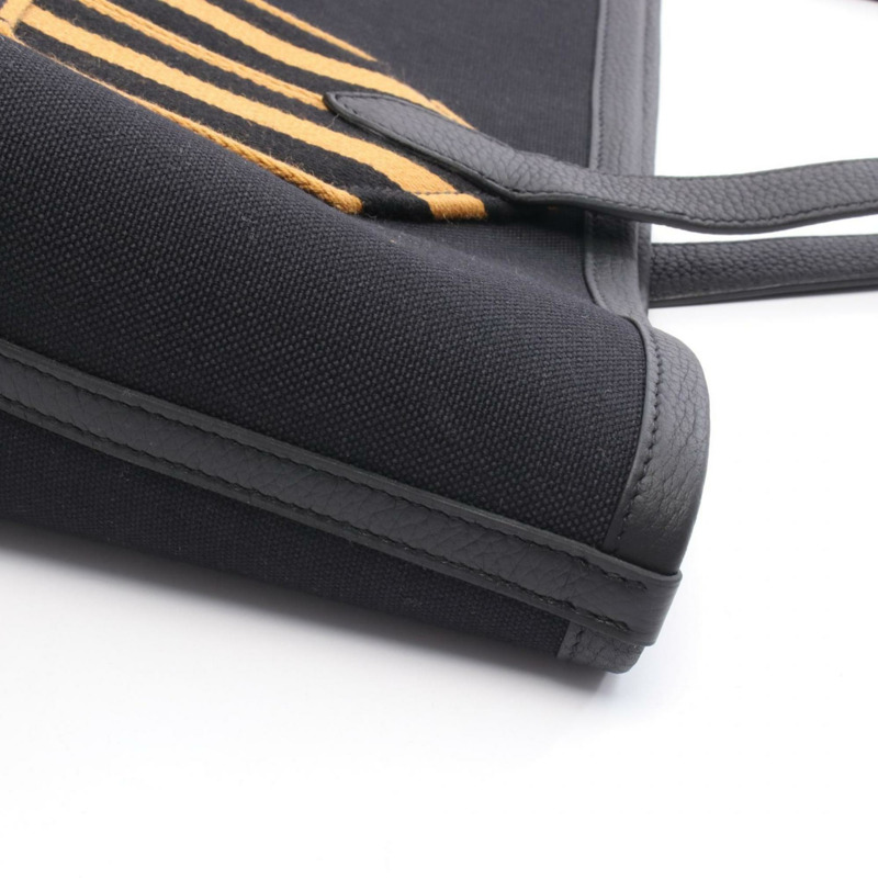 Hermes Hermès Pur Sangle 手提包，帆布軍裝，Taurillon Clemence 女式，黑色，棕色-7