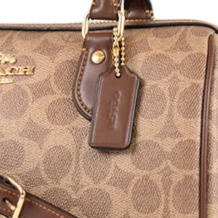 🔥原價15000！全新品 閒置出清  COACH 蔻馳 緹花LOGO防刮皮革手提/斜背二用波士頓包-棕褐-2