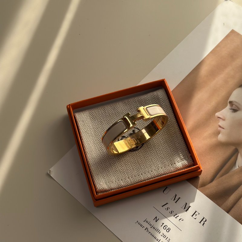HERMES Clic H手環 - 米白玫瑰金-3