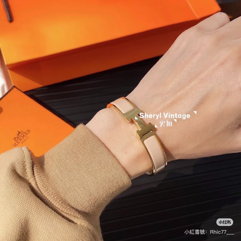 HERMES Clic H手環 - 米白玫瑰金-8