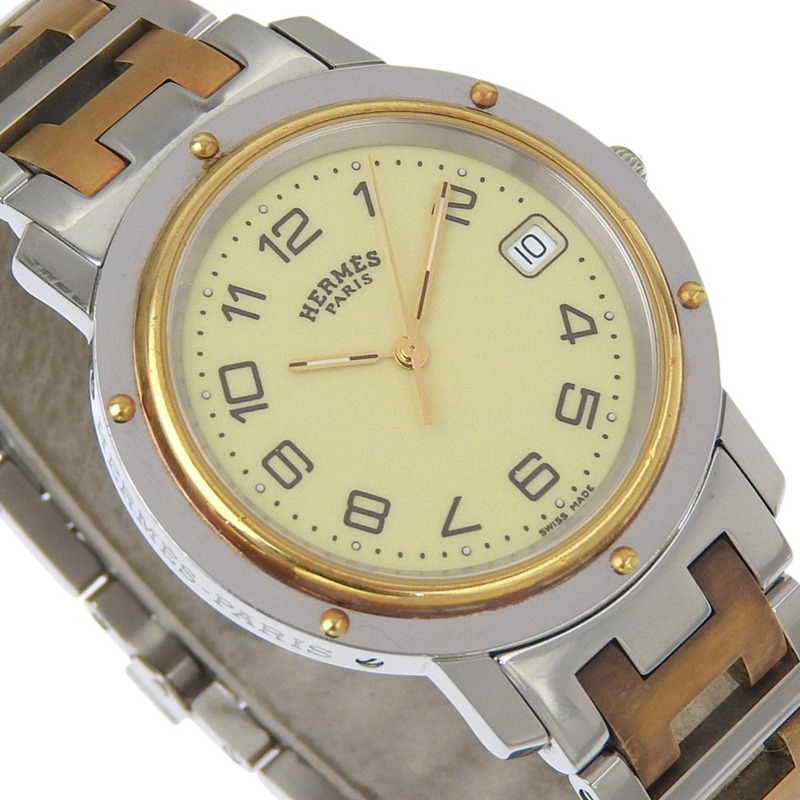 愛馬仕 Clipper 組合腕錶 CL6.720，不鏽鋼錶殼，鍍金石英機芯，指針式顯示，白色錶盤，男士款-2