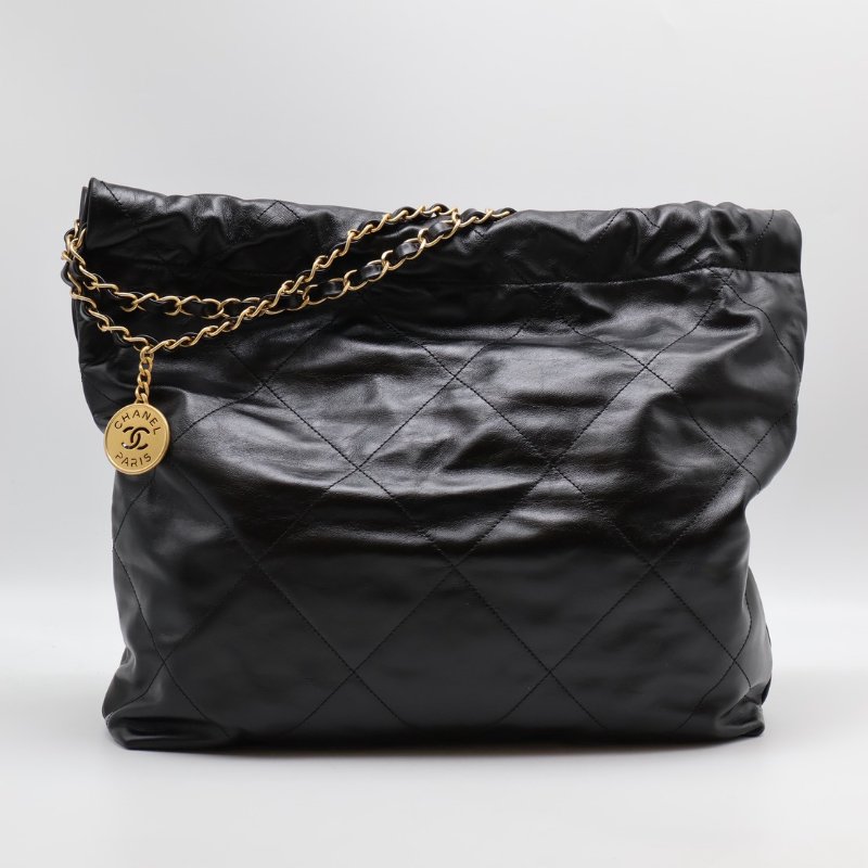CHANEL 22 Bag - 中號白字黑金-2