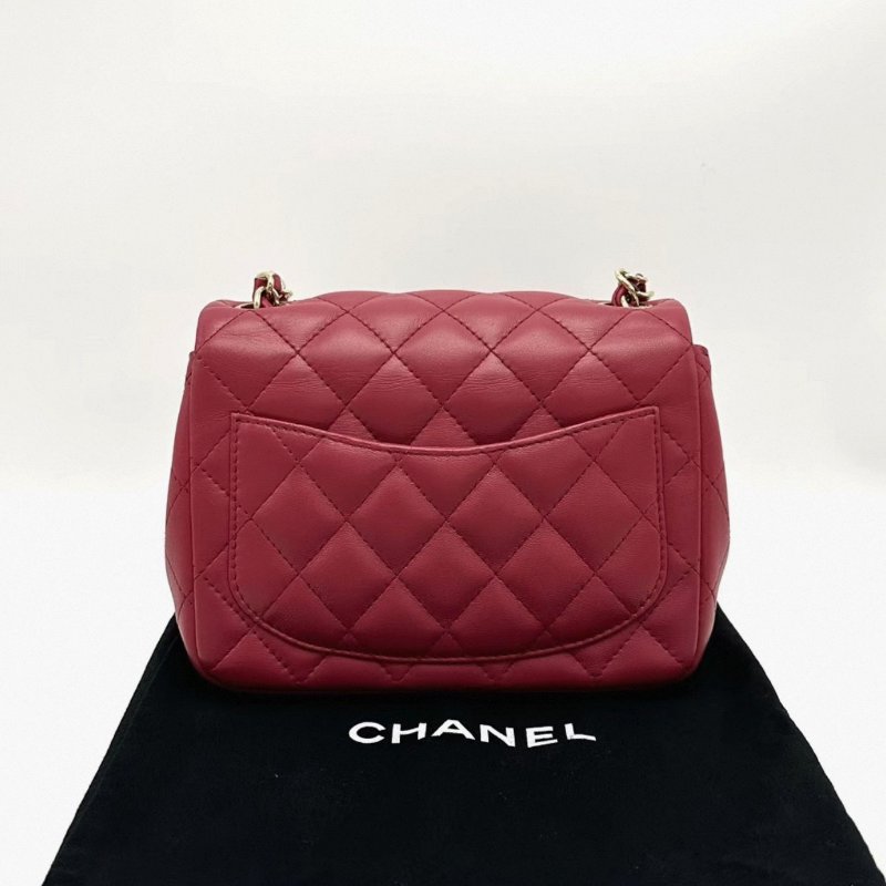 CHANEL 紅金方胖子肩背斜背雙鏈包16*12*7 98新配件塵袋保卡-3
