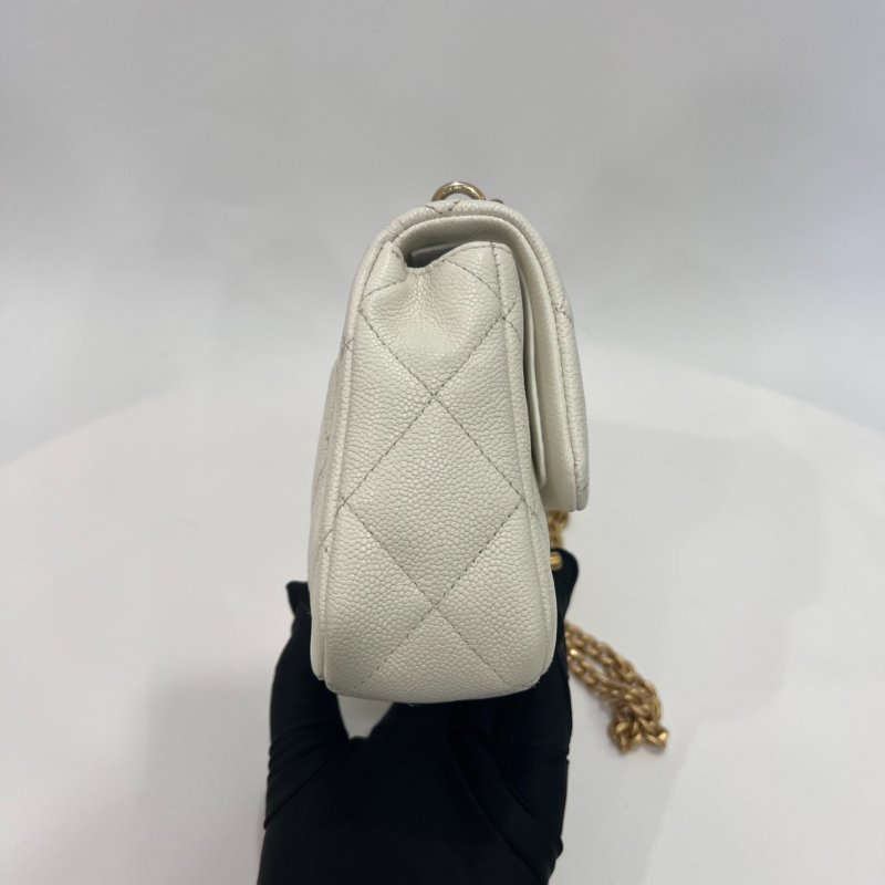 CHANEL CF愛心金球CF20金鍊包荔枝白AS3829/晶片款-2