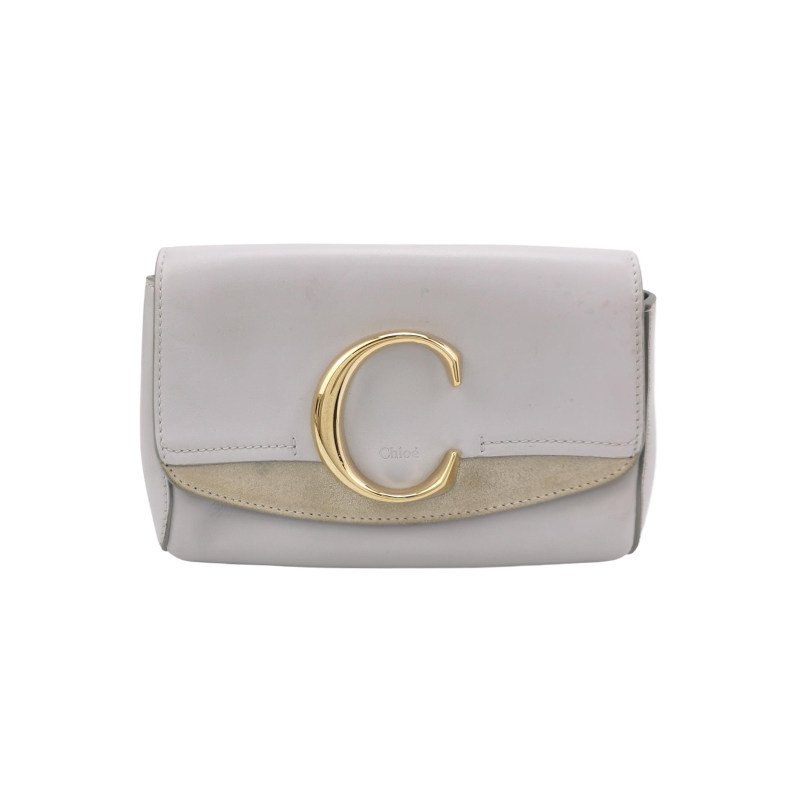 Chloe C牛皮翻毛皮拼皮字母C徽飾腰包胸包-0