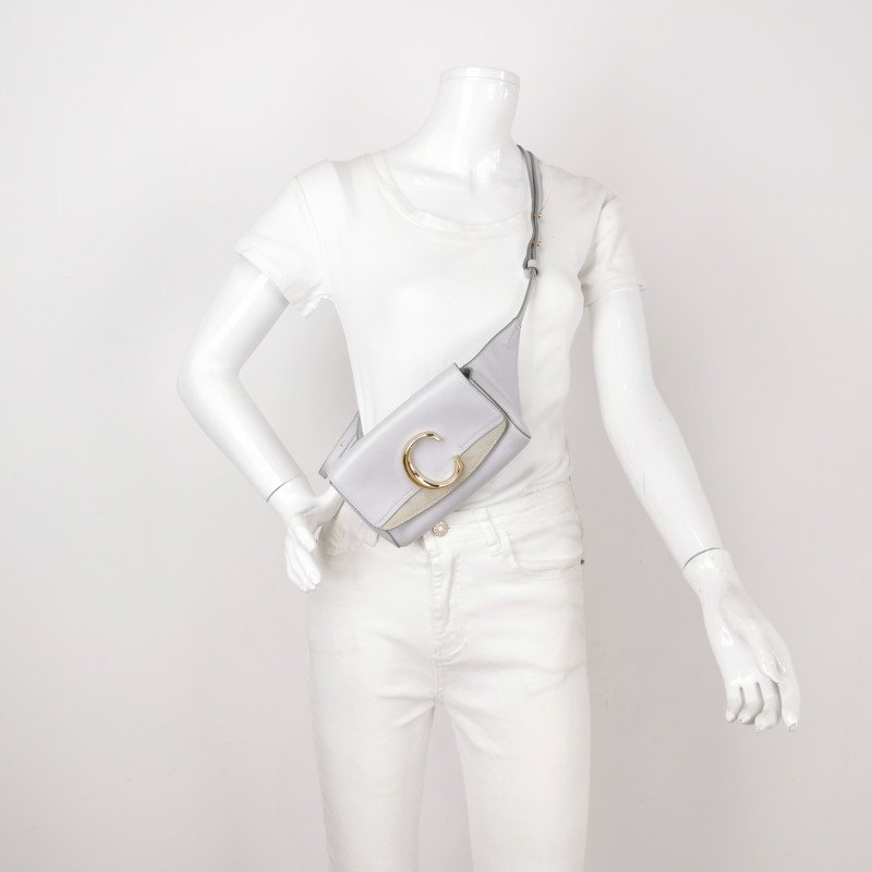 Chloe C牛皮翻毛皮拼皮字母C徽飾腰包胸包-1