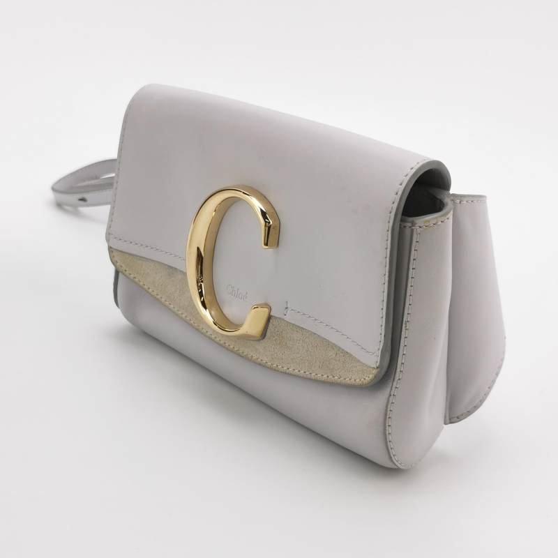 Chloe C牛皮翻毛皮拼皮字母C徽飾腰包胸包-2