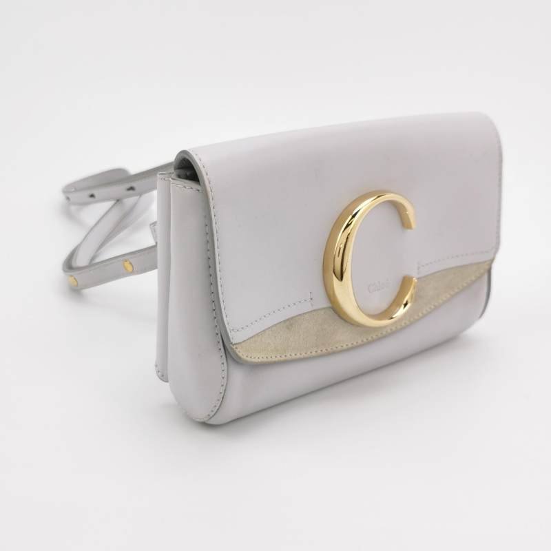 Chloe C牛皮翻毛皮拼皮字母C徽飾腰包胸包-3