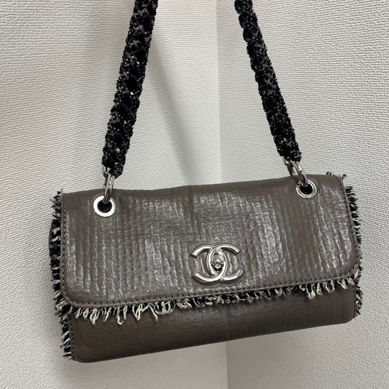 「JL精品代購」9新 Chanel 香奈兒 大象灰 油蠟皮 單肩包-0