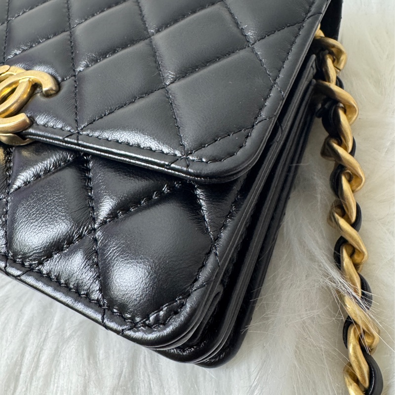 CHANEL羊黑霧金釦Woc-7