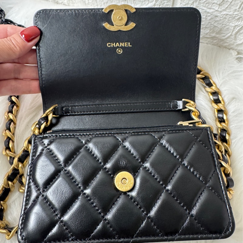CHANEL羊黑霧金釦Woc-25
