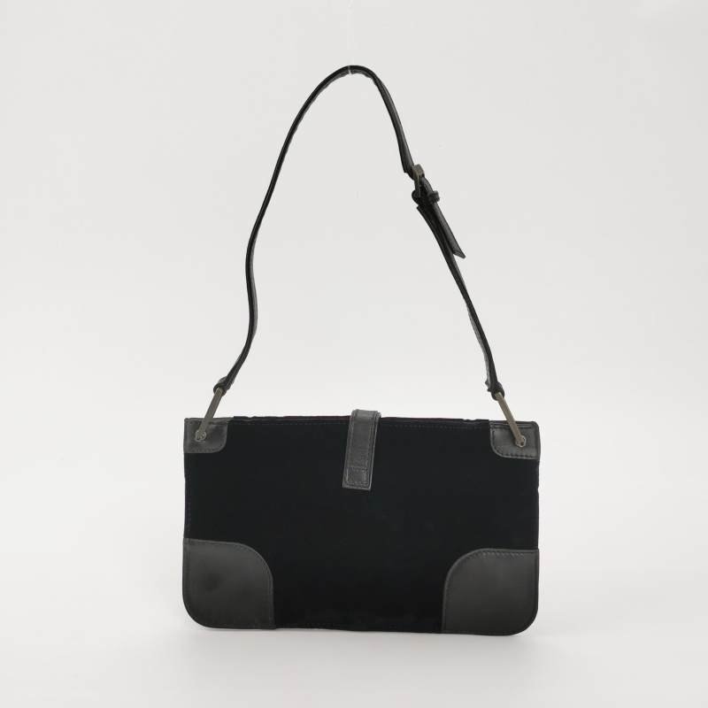 Saint Laurent 牛皮絨布純色金屬針扣單肩包-4