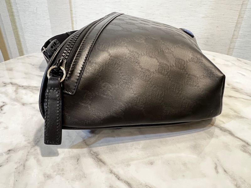 Gucci 黑啞光帆布一字拉Crystal腰包-4