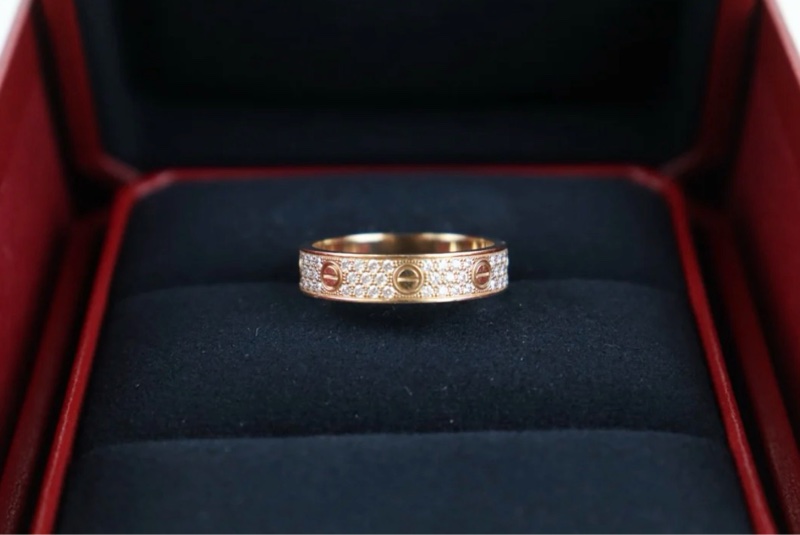 「JL精品代購」 98新 Cartier 卡地亞 love 滿鑽 戒指-3