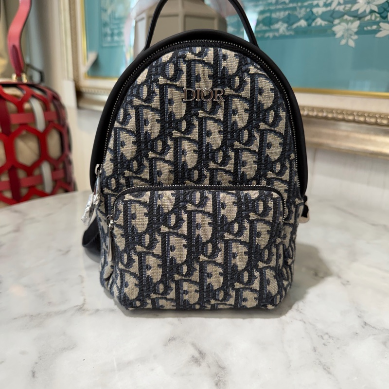 Dior藍緹花拼黑牛皮Rider Mini金釦手提後背包M1524PTZL-0