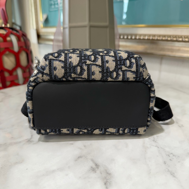 Dior藍緹花拼黑牛皮Rider Mini金釦手提後背包M1524PTZL-2