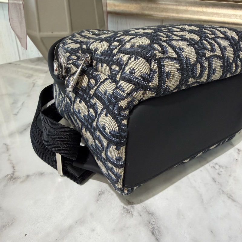 Dior藍緹花拼黑牛皮Rider Mini金釦手提後背包M1524PTZL-4