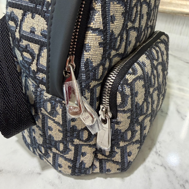 Dior藍緹花拼黑牛皮Rider Mini金釦手提後背包M1524PTZL-5