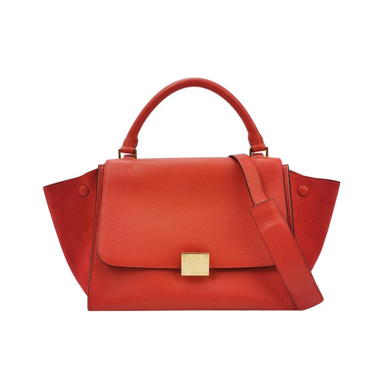 Celine Trapeze 鞦韆包小號牛皮翻毛皮純色方形鎖扣單肩包-0