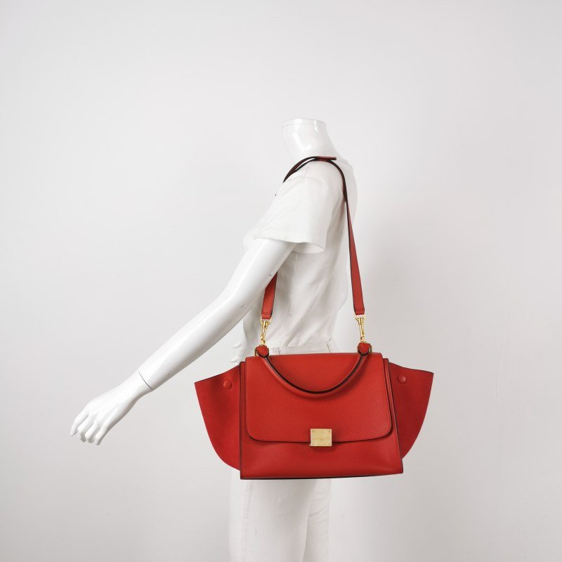 Celine Trapeze 鞦韆包小號牛皮翻毛皮純色方形鎖扣單肩包-1